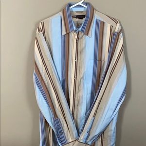 Blue and cream striped long-sleeve shirt
